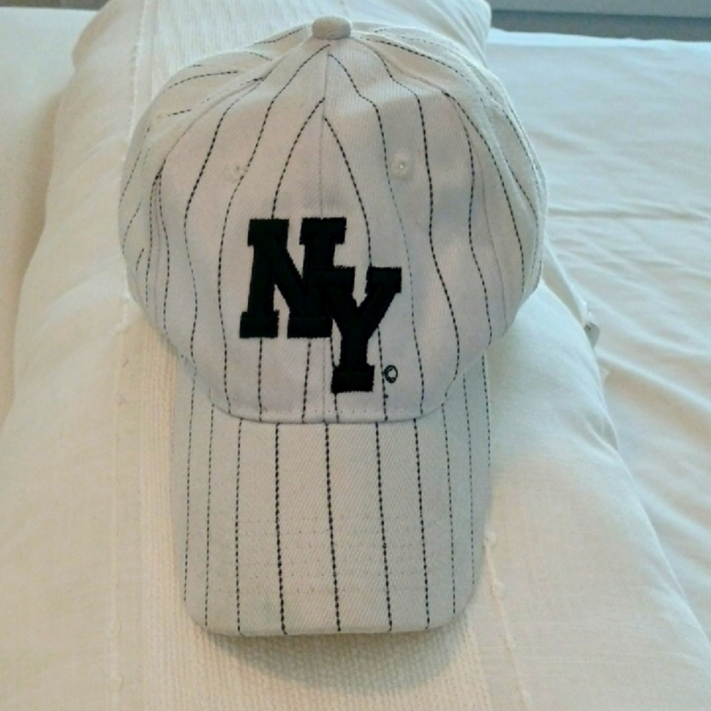 White and Black Striped NY Cap